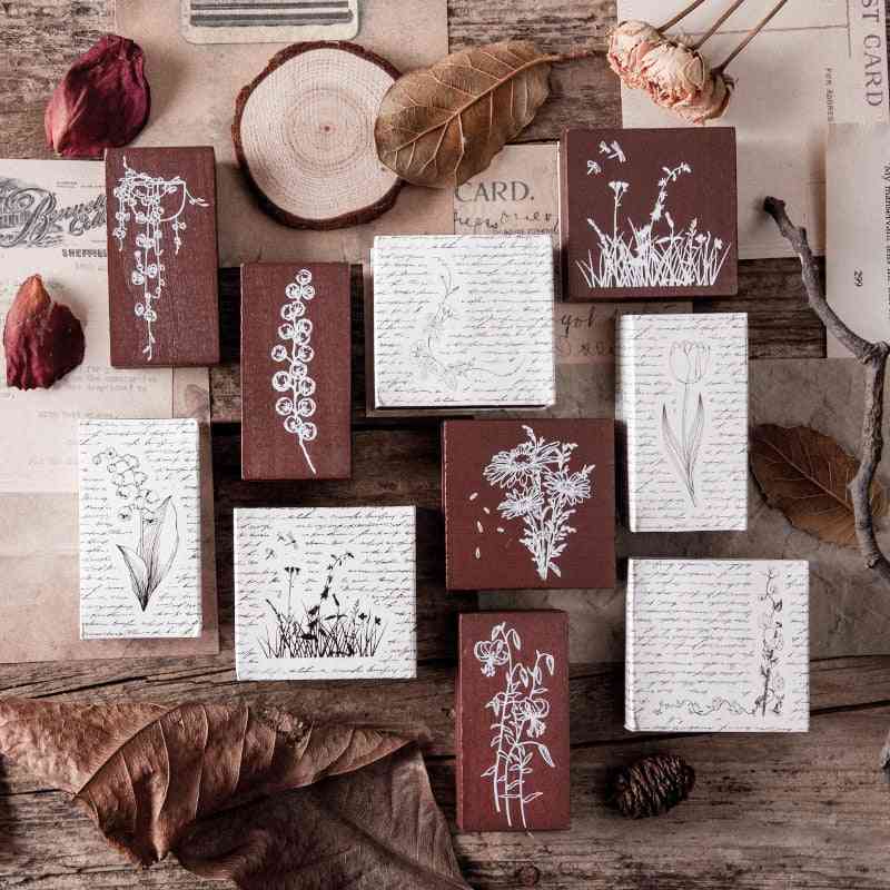 Vintage Flowers, Grass, Plants Journal - Wooden Stamps