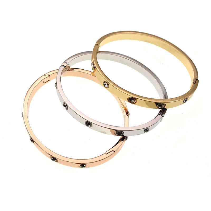 Bracelets & Bangles Cuff Design Stainless Steel Crystal, Luxury Gold Jewelry For Wedding