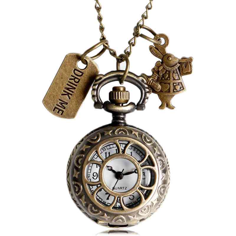 Alice In Wonderland Pocket Watch - Rabbit, Flower, Hollow Drinkquartz Watches