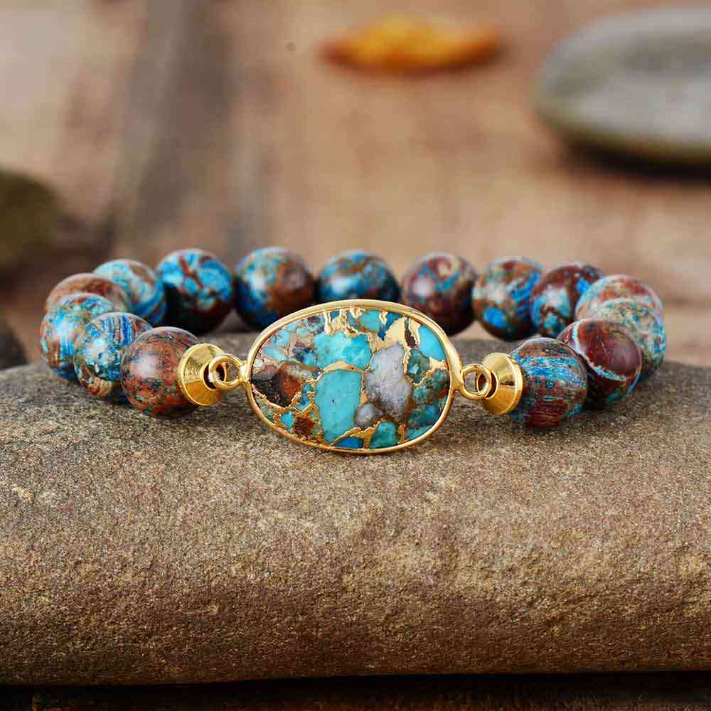Bronzite Stone Beads Women Stretchy, Yoga Mala Elastic Charm Bracelets Jewelry