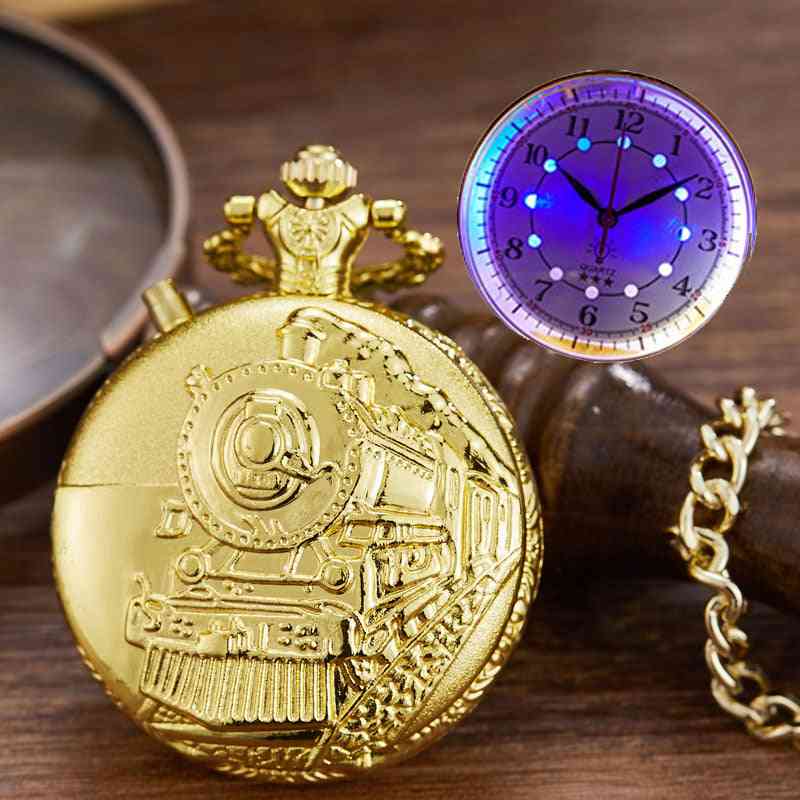 Luminous Led Flash Necklace Hour Vintage Clock, Train Locomotive Pocket Watch
