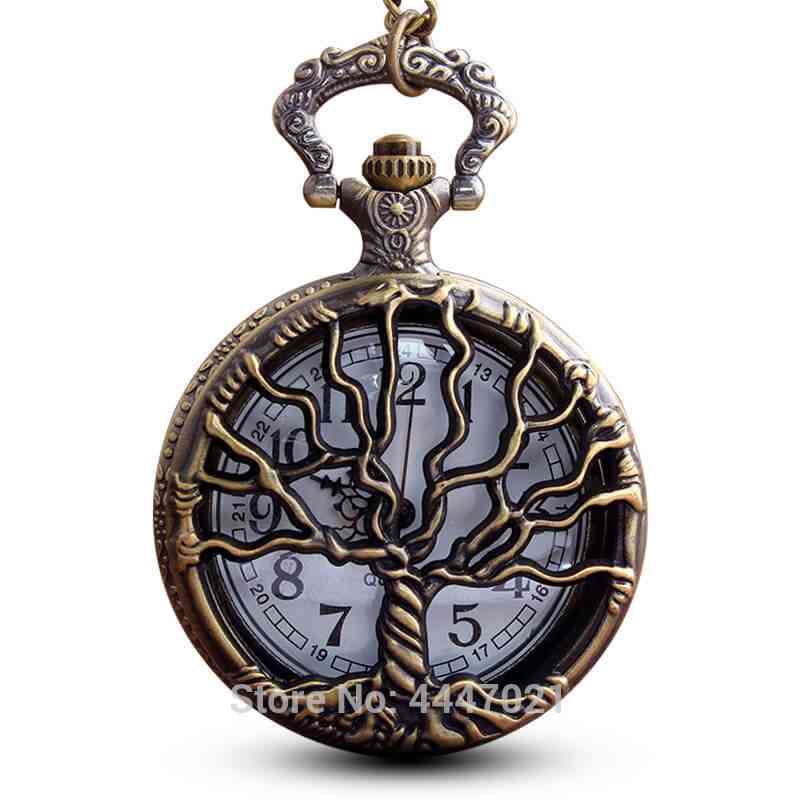 Tree Of Life Chains Necklace Hollow Quartz Pocket Watches