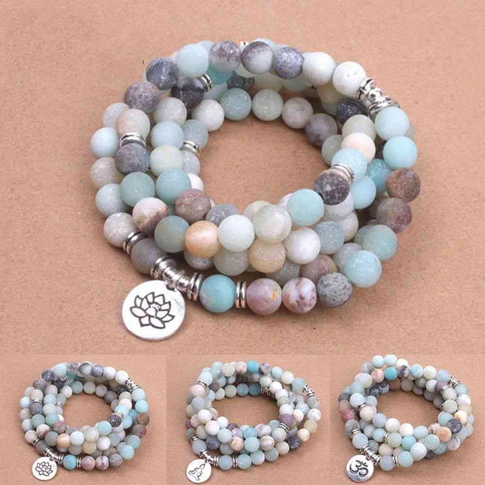 Women`s Bracelet Matte Beads With Lotus Buddha Charm Yoga Bracelet Necklace