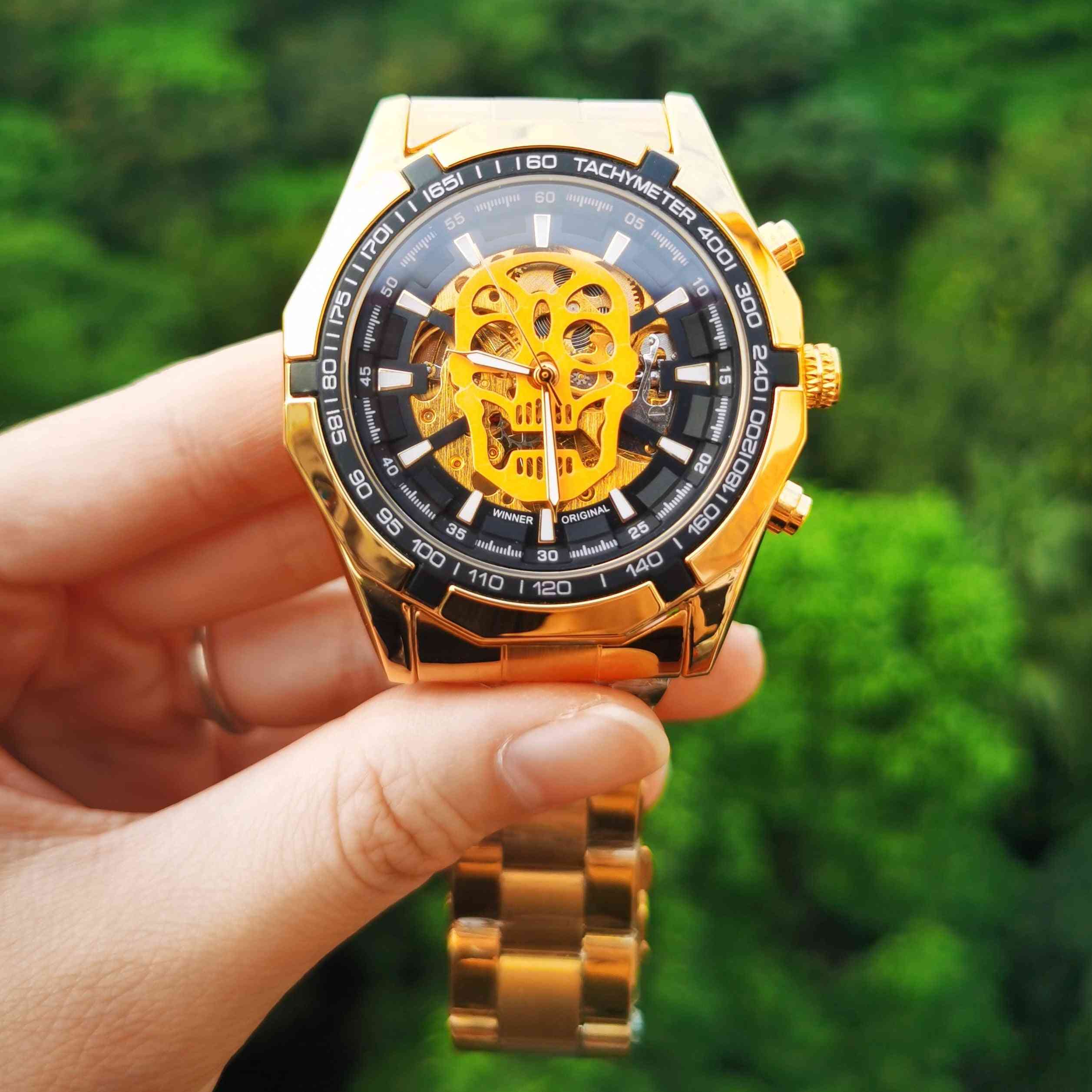 Automatic Steel Strap Skeleton Mechanical Skull Watches