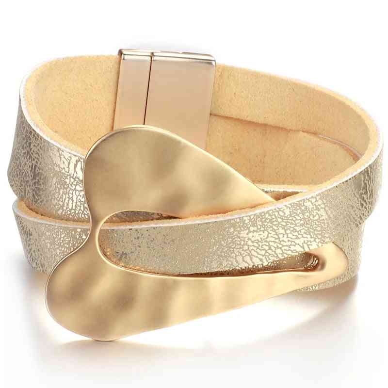Bracelet large en cuir avec boucle magnétique en forme de chaleur