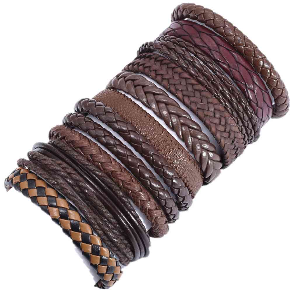 Pulseras unisex de cuerda de cuero y cuentas de madera.