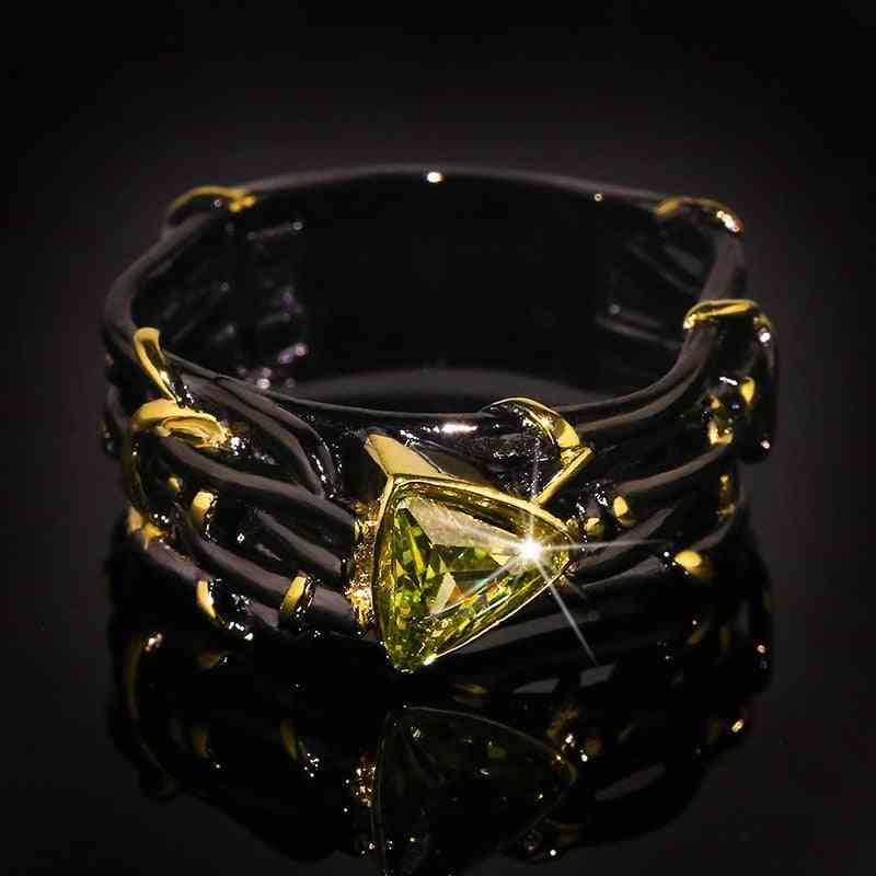 Vintage Gothic Black Tree Branch Ring With Bling Zircon Stone For Women