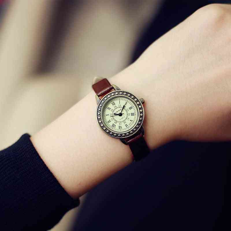 Damski projektant vintage skórzana bransoletka brązowe retro kwarcowe zegarki damskie na rękę