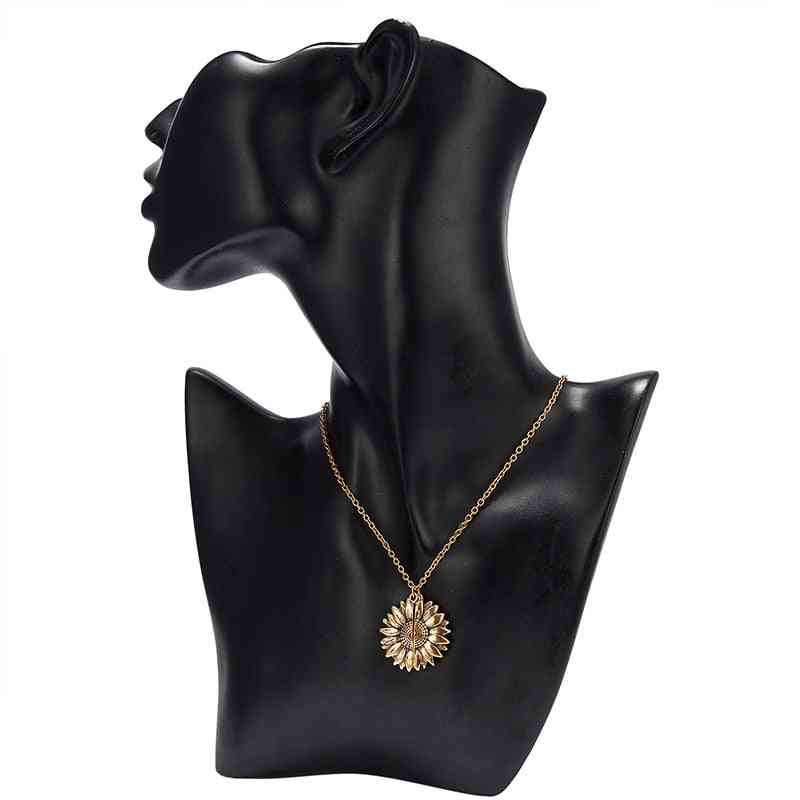 Women Fashion Jewelry, Letter Engraved Open Locket, Sunflower Design Pendant Necklaces