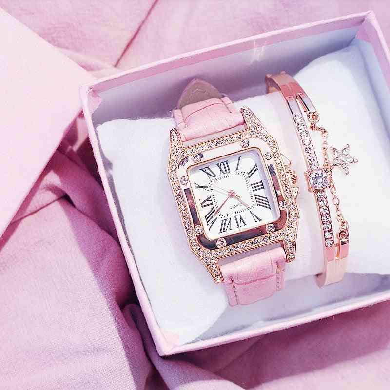 Women Diamond Watch Starry Square Dial Bracelet