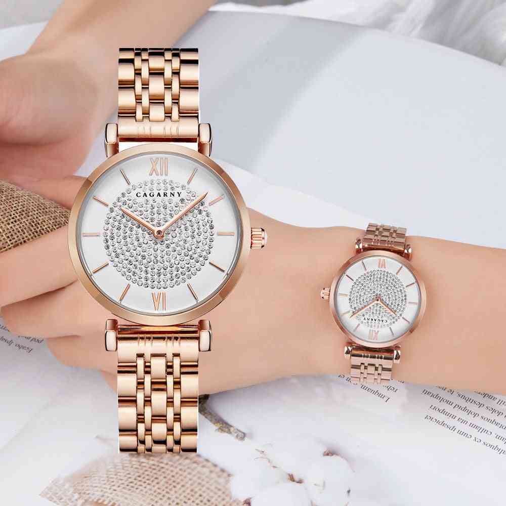Stainless Steel Bracelet Watch, Women Fashion Quartz Hip Hop Diamonds Clock