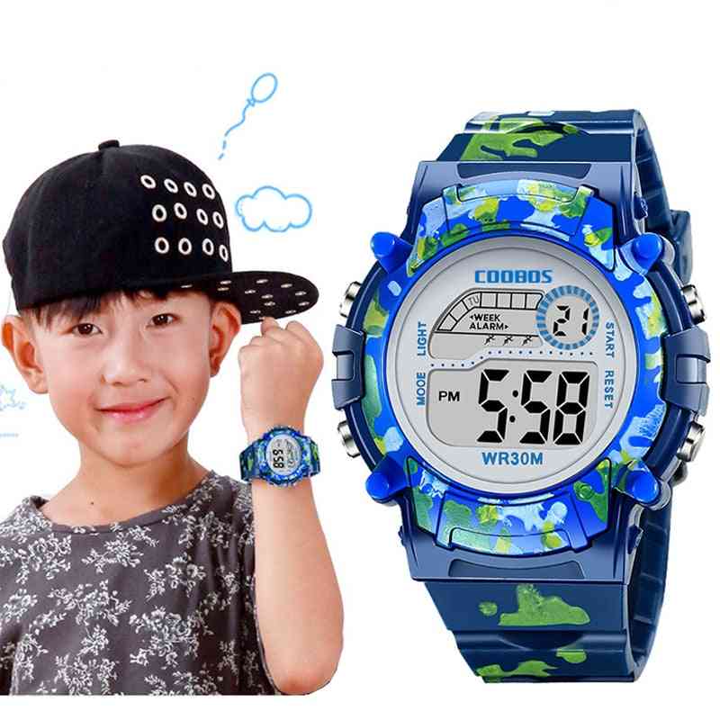 Lasten kellot led, värikäs salama, digitaalinen vedenpitävä, hälytys, pojat, tytöt, luova lasten kello