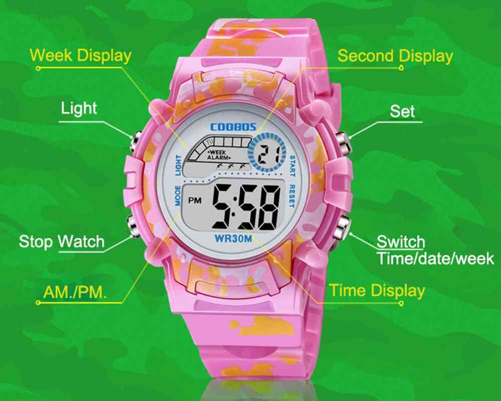 Relojes para niños led, flash colorido, digital impermeable, alarma, niños, niñas, reloj creativo para niños