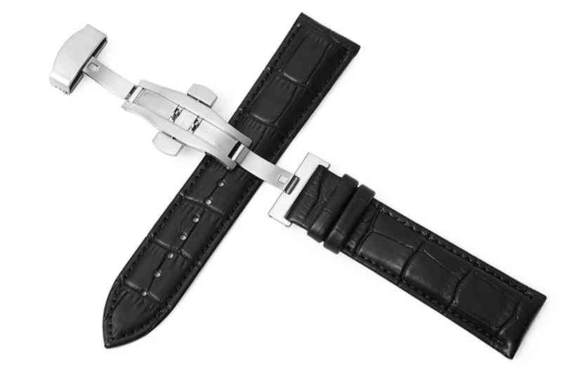 Genuine Leather Watchbands Universal Watch Butterfly Buckle Band Steel