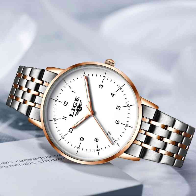 Gold Women Watches, Ladies Creative Steel Bracelet, Female Waterproof Clock