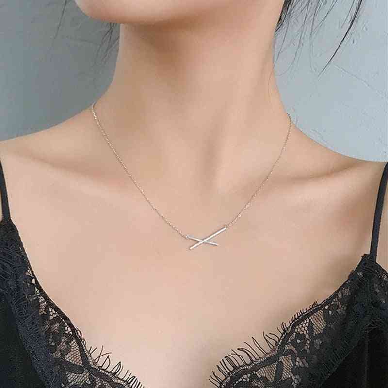 Silver aaa zirkon geometrisk remsa hänge halsband för kvinnor