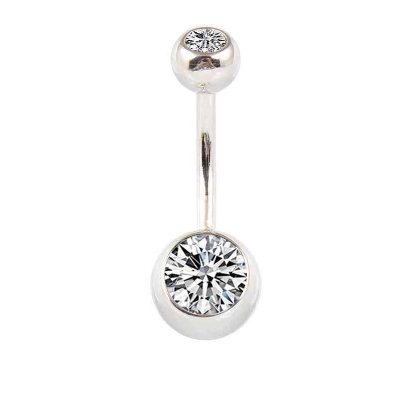 925 Sterling Silver Belly Button-ring Clear Double Zircon Body Jewelry