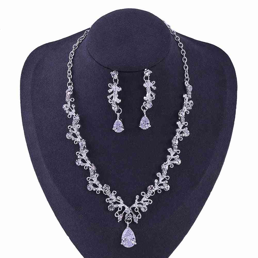 Women Bridal Jewelry Rhinestone Crown, Necklace & Earrings Set