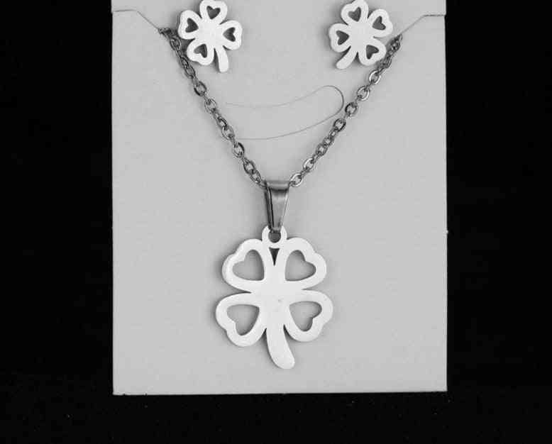 Necklace, Earring Sets, Bear Cross Clover Never Faded Color Choker