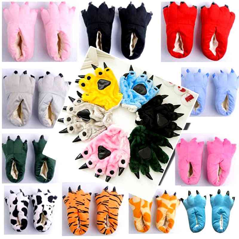 Soft Plush Slippers, Cartoon Unicorn Stitch Tiger Paw Winter Animal Claw Sneakers