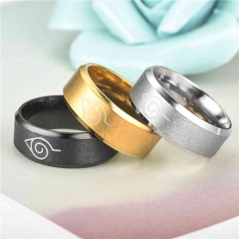 Naruto Ring Leaf Symbol, Black Fashion Titanium Steel Anime Jewelry Cosplay