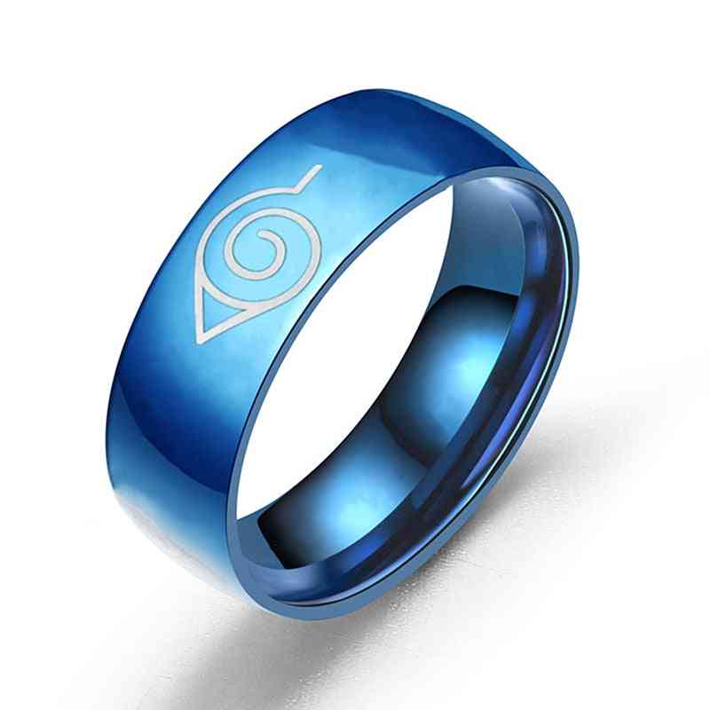 Naruto Ring Leaf Symbol, Black Fashion Titanium Steel Anime Jewelry Cosplay