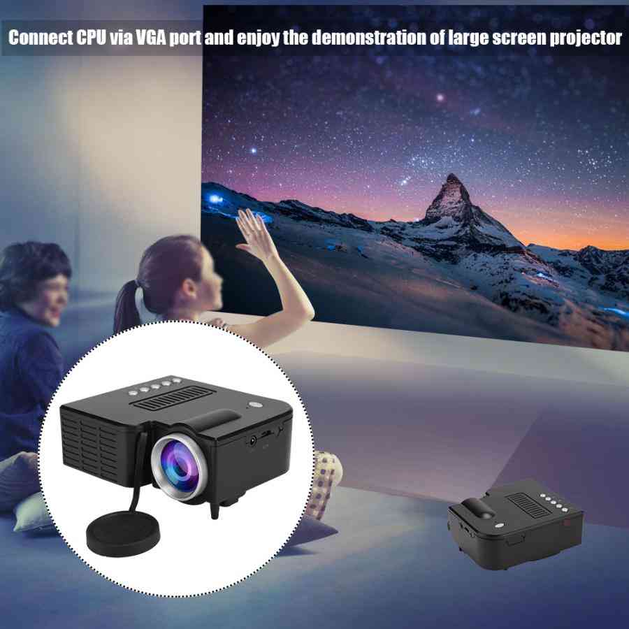 Mini projetor led de escritório, resolução física, portátil, reprodutor doméstico de cartão de vídeo USB