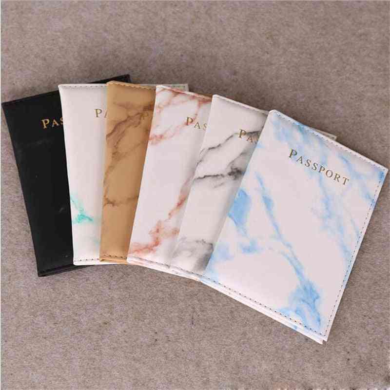Passport Cover Pu Leather Marble Style, Travel Id Credit Card Holder