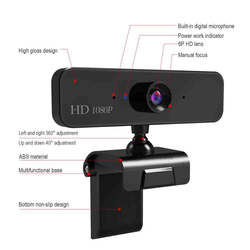 Webcam With Microphone Full Hd Video Computer Peripheral Usb Camera Pc Laptop Live Video Tripods
