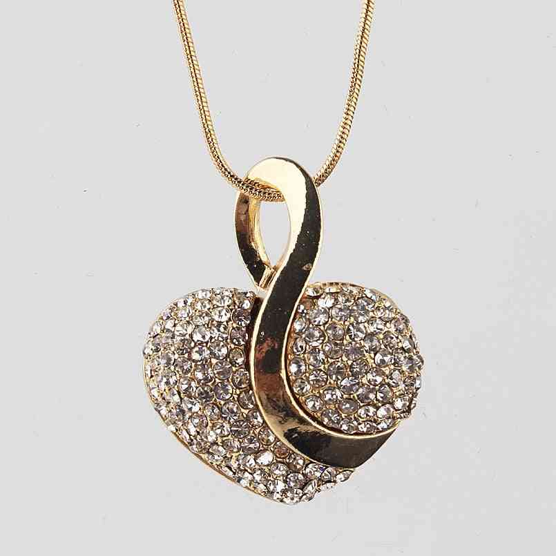 Luxury Gold-color Romantic Crystal Heart Chain Necklace Earrings Jewelry Sets