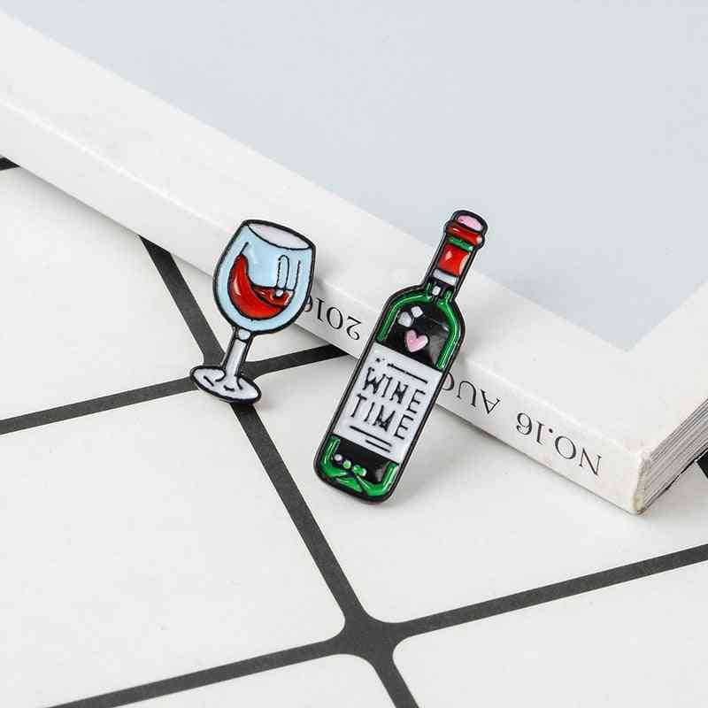 Wine Glasses Couple Pins Red Wine Bottle Cup Enamel Pin Badge