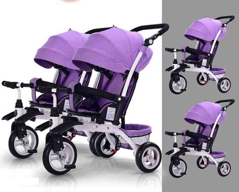 Twin Stroller With Removable Canopy Adjustable Push Handle, Double Brake & Rotatable Seat