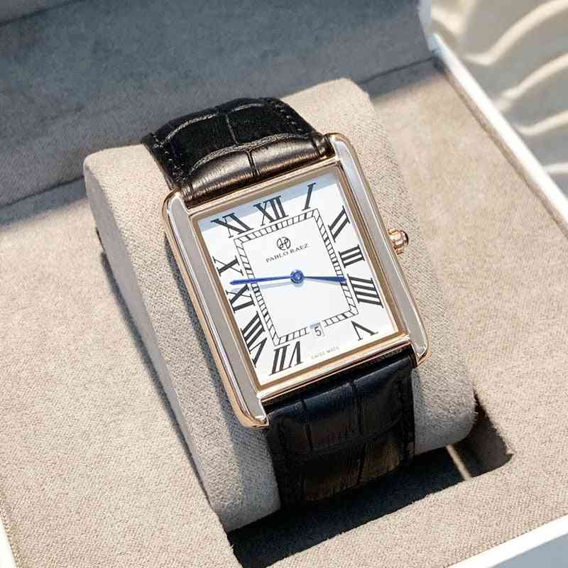 Dámské luxusní hodinky, obdélníkové kožené hodinky