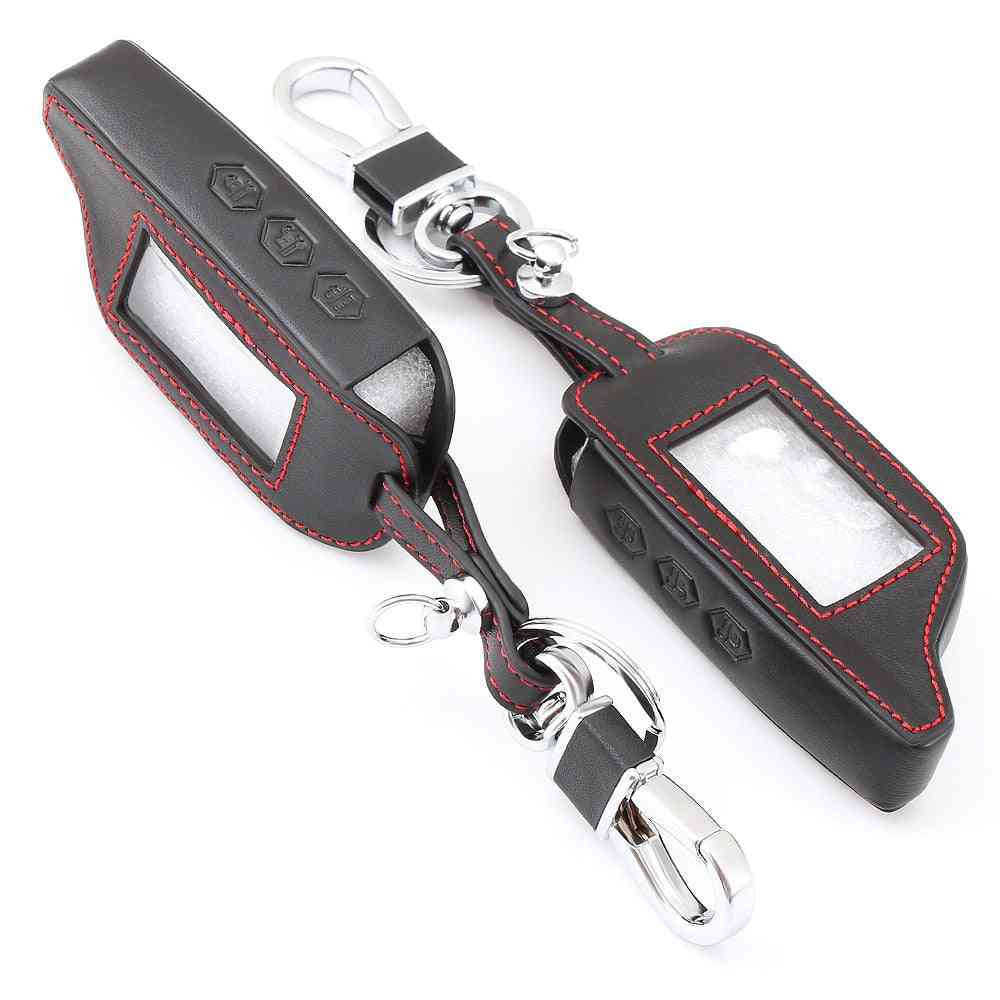 Buttons Leather Car-styling Key Cover Case, Two Way Alarm System Keychain