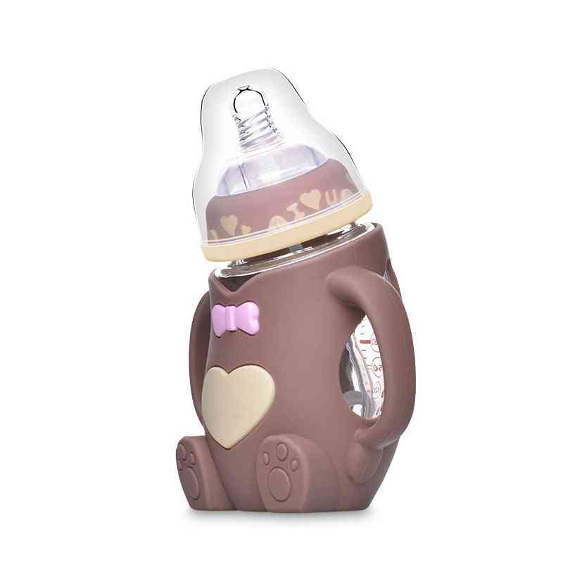 Cute Baby Feeding Glass Bottle, Safe Silicone Milk Bottle With Handle
