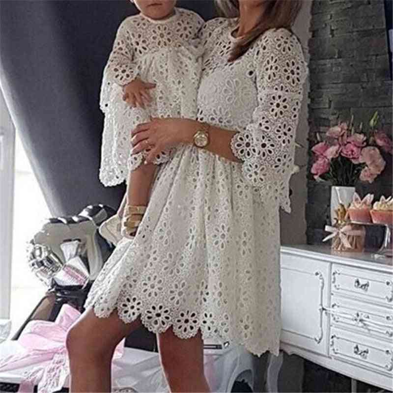Family Matching Mother Daughter Dresses, Women Floral Lace Party Clothes