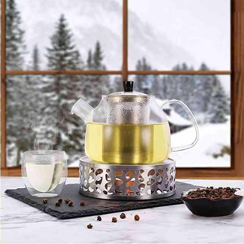 нагревател за чай от неръждаема стомана, кръгла основа за свещи за чайник