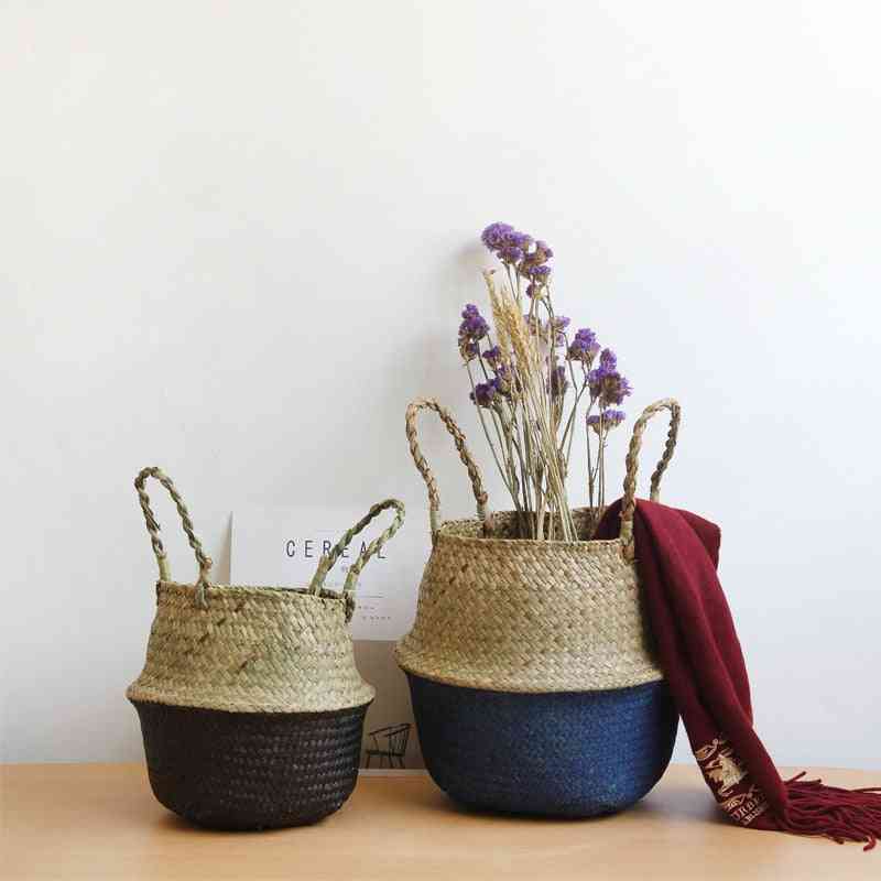 Laundry Basket Storage, Handmade Straw Organizer, Plant Pot, Flower Planter