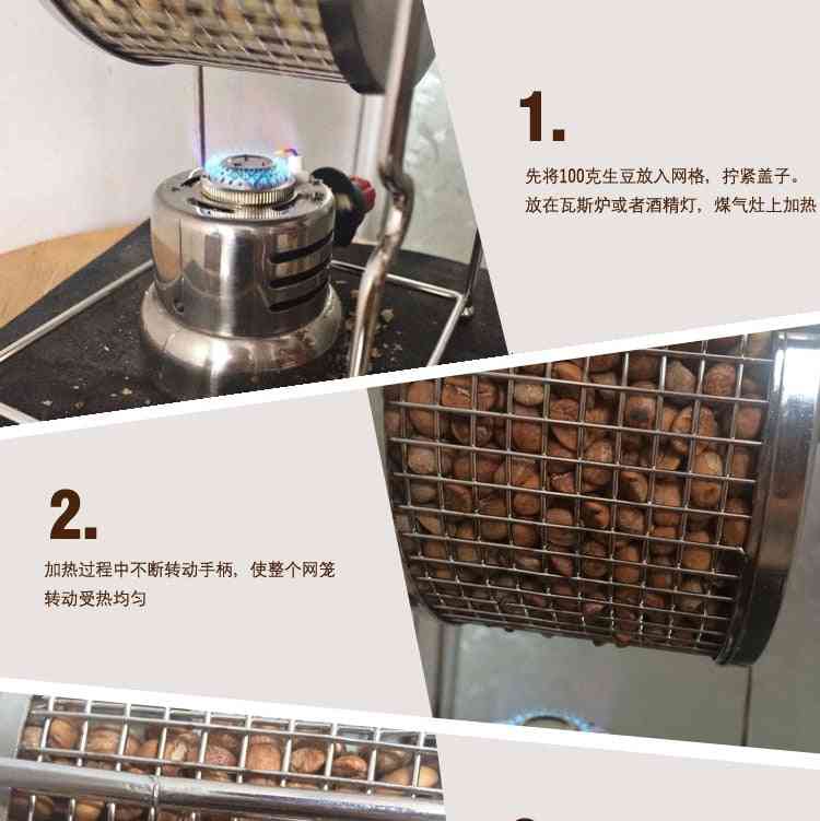 Stainless Steel Coffee Roaster, Hand-operated Bean Baking Maker Machine