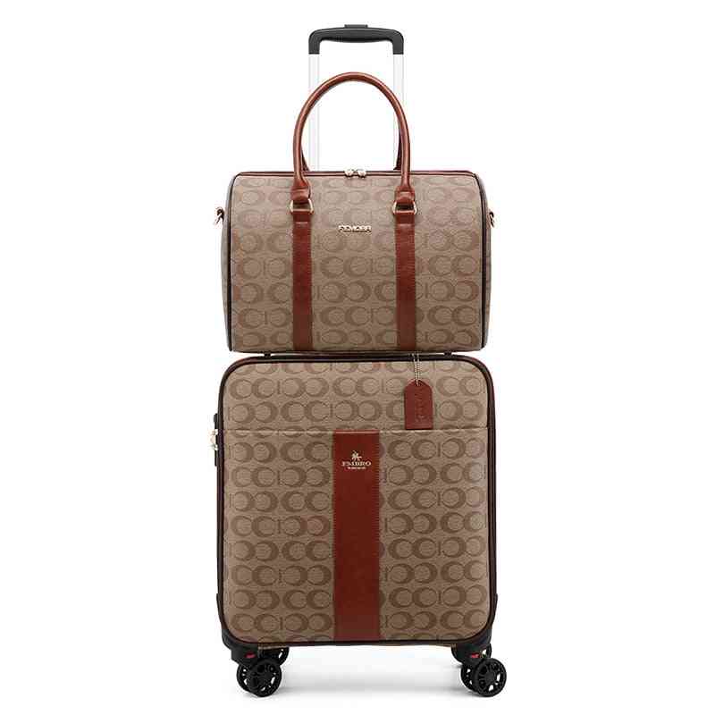 Pu Leather Set Suitcase With Handbag Female Trolley Luggage Fashion Hand Box
