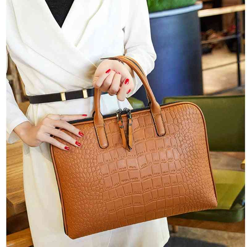 Woman's Office Casual Pu Leather Laptop Bag With Strap