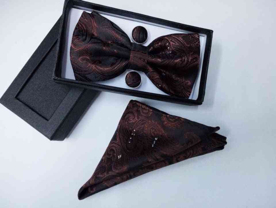 Gravata Borboleta Silk Bowtie Pocket Square Cashew Flowers Bow Tie And Handkerchief With Cufflink Set Paisley Tie