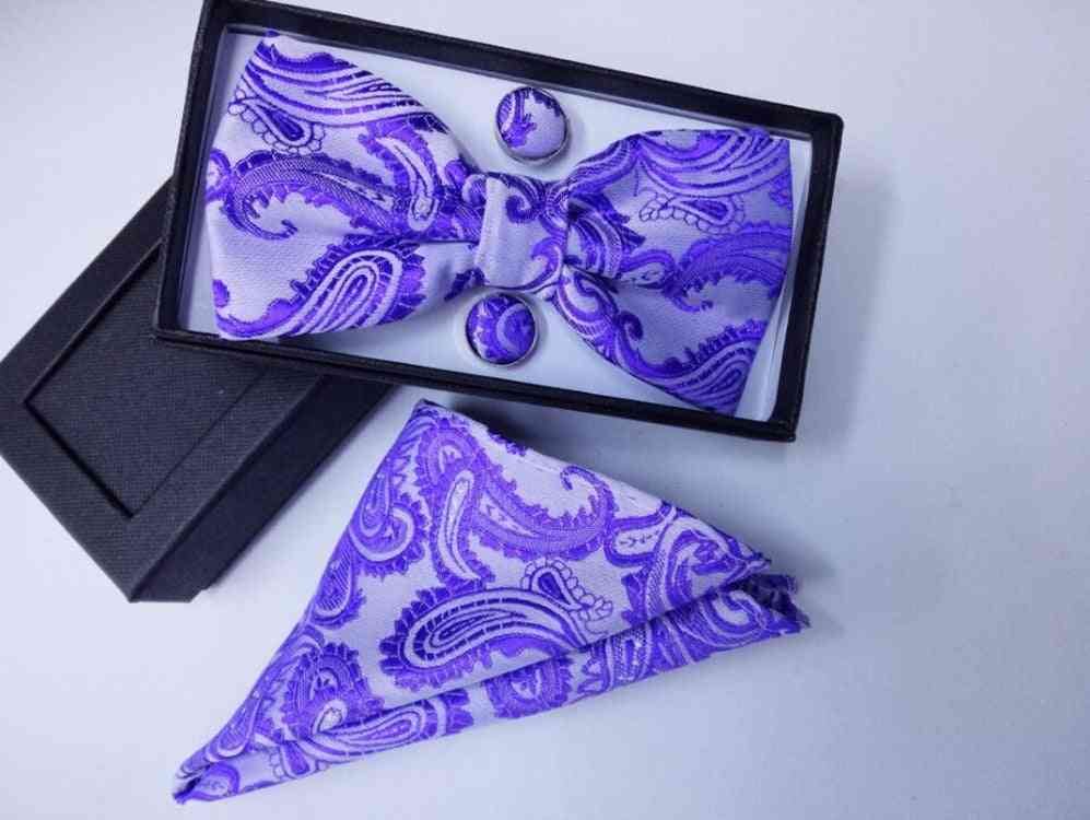 Gravata borboleta jedwabne prezenty dla mężczyzn muszka poszetka kwiaty nerkowca muszka i chusteczka z zestaw spinki do mankietów krawat paisley