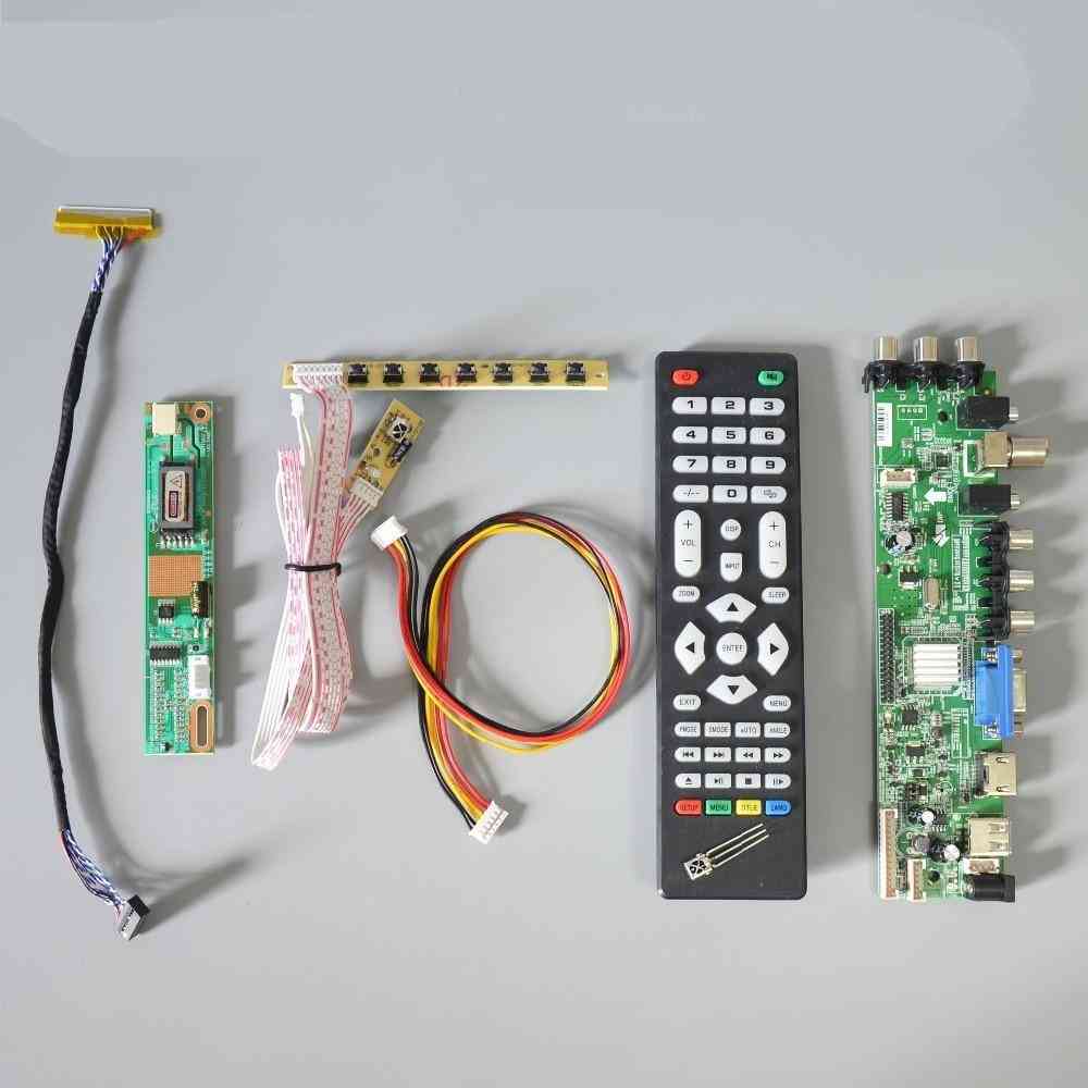 Universal Lcd Driver Board Support Dvb-t2 Tv Board+7 Key Switch+ir+1 Lamp Inverter+lvds