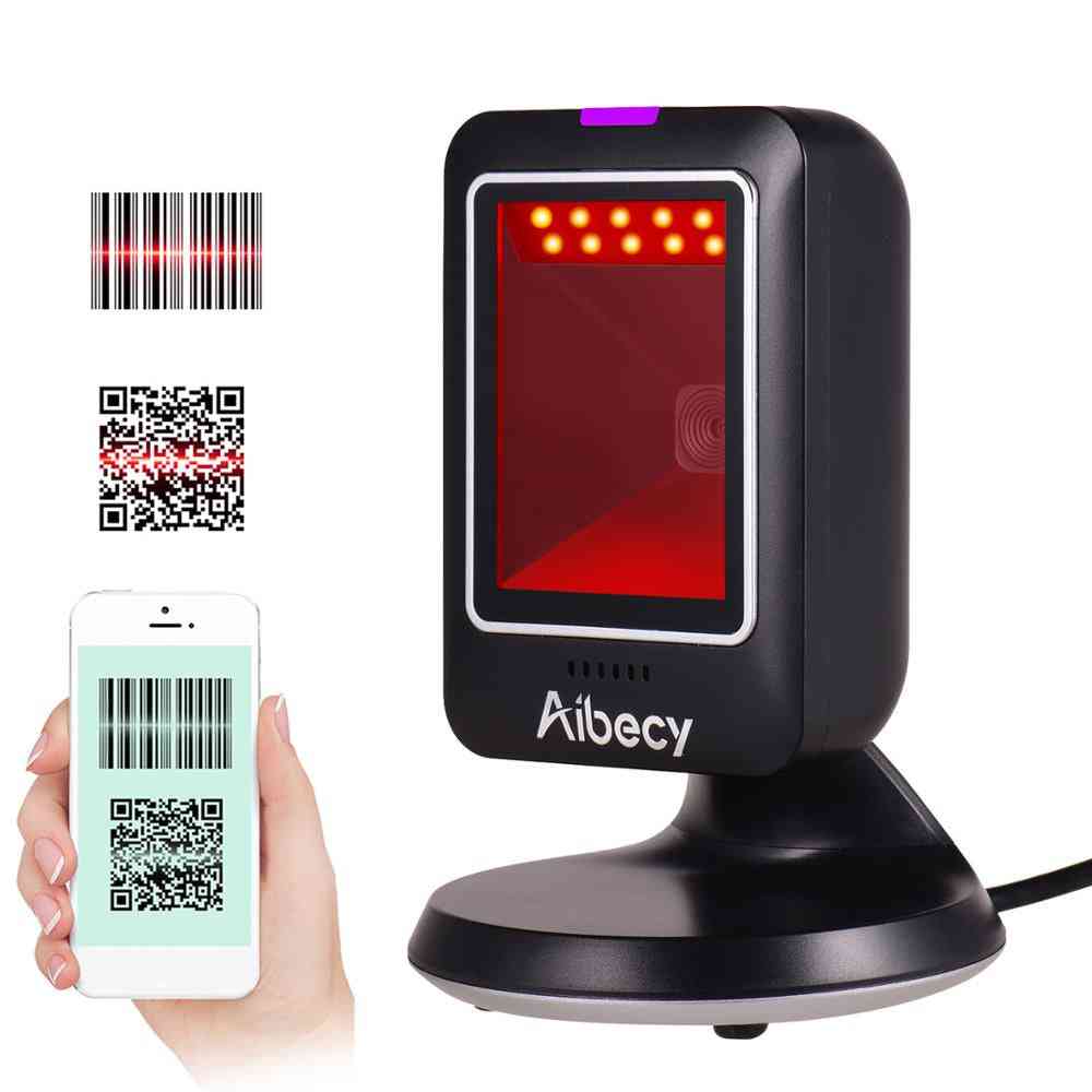 Aibecy Mp6300y 1d/2d/qr Omnidirectional Barcode Scanner, Usb Wired Bar Code Reader / Cmos Hand-free Qr Code Scanner For  Retail