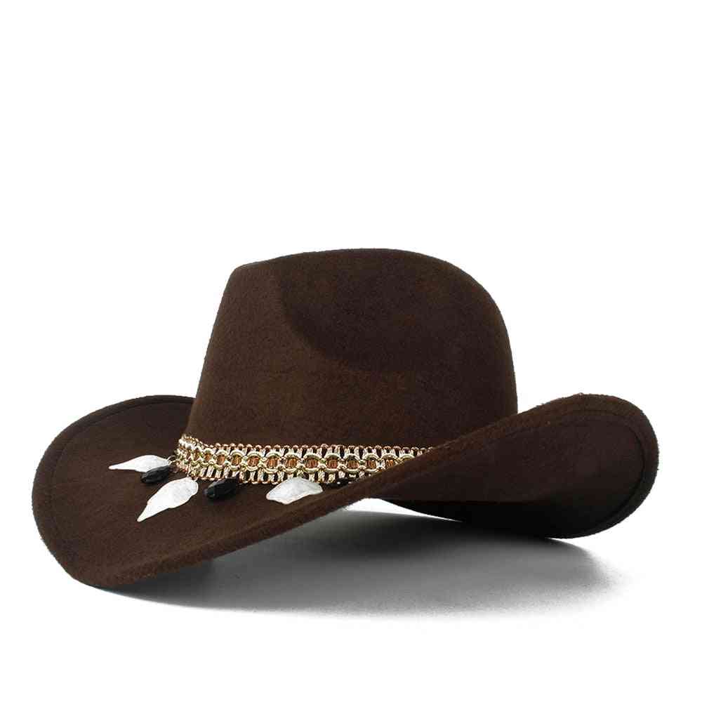 Damski wełniany, pusty, zachodni kowbojski kapelusz