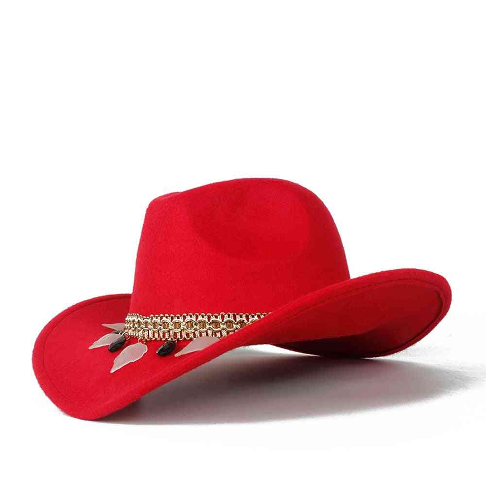 Damski wełniany, pusty, zachodni kowbojski kapelusz
