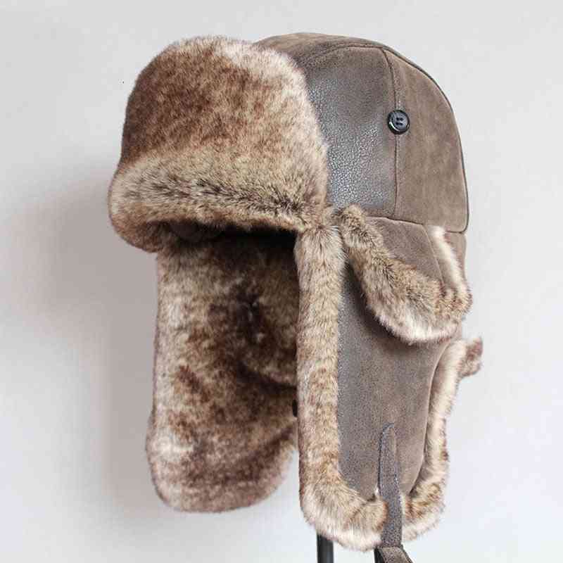 Bomber inverno uomo caldo russo con cappelli di pelliccia in pelle pu con paraorecchie
