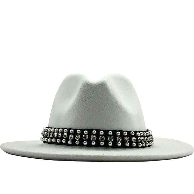 Men Women Wide Brim Wool Felt Fedora Panama Hat With Belt Buckle