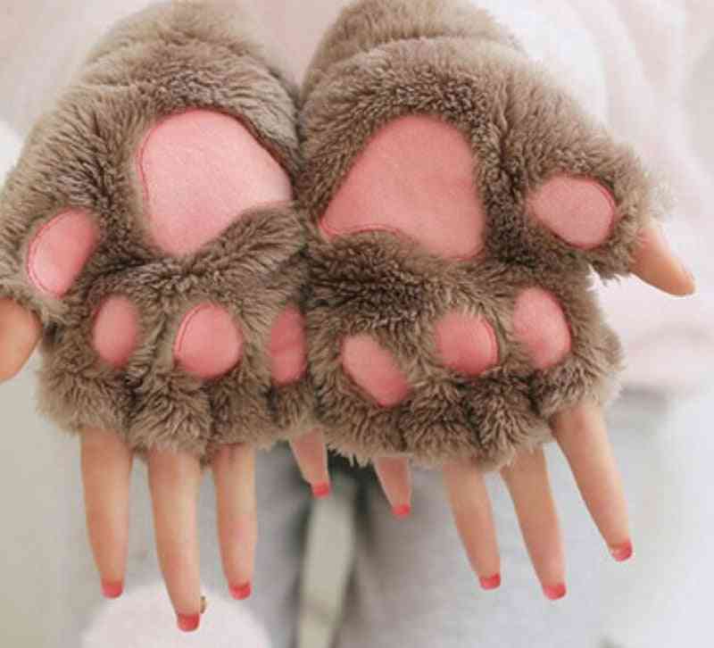 New Women Cute Cat Claw Paw, Warm, Soft Short Fingerless Gloves